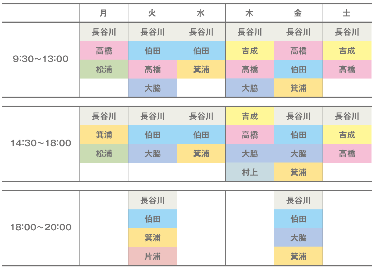 歯科医師シフト表・曜日ごとの担当医・当番表｜愛知県名古屋市中区・栄【長谷川亨・歯科クリニック】名古屋栄の歯医者・歯科医院｜hasegawadental-nagoya.com